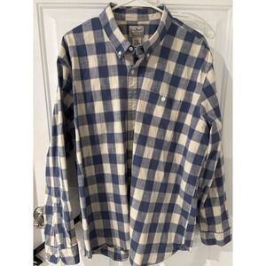 L.L.BeanMens Shirt Traditional Fit Button‎ Down Plaid Blue Beige XL